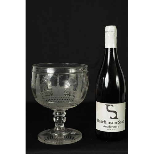 5 - A LATE GEORGIAN MASONIC GLASS GOBLET frosted and cut engraved with various motifs and symbols above ... 