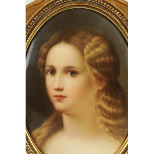 56 - A PAIR OF LATE 19TH CENTURY VIENNA OVAL CONVEX HANGING PLAQUES each depicting bust portraits of youn... 