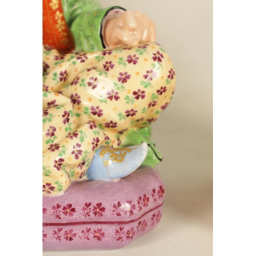 57 - A PAIR OF 19TH CENTURY FRENCH FIGURAL PORCELAIN PERFUME BOTTLES BY JACOB PETIT colourfully painted a... 