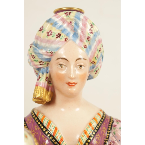 57 - A PAIR OF 19TH CENTURY FRENCH FIGURAL PORCELAIN PERFUME BOTTLES BY JACOB PETIT colourfully painted a... 