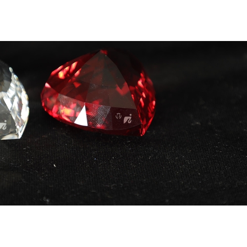 6 - A 20TH CENTURY SELECTION OF SWAROVSKI CRYSTAL comprising 3 coloured hearts, ball and chest (4.5cm ac... 