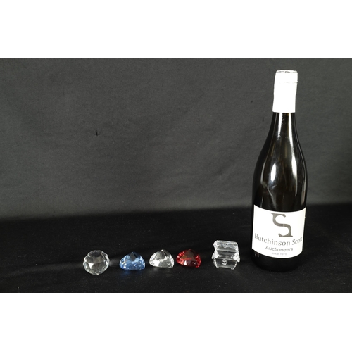 6 - A 20TH CENTURY SELECTION OF SWAROVSKI CRYSTAL comprising 3 coloured hearts, ball and chest (4.5cm ac... 