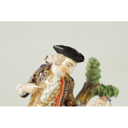 66 - AN EARLY 19TH CENTURY DERBY FIGURE GROUP of the Court Hosemender with seated hose mender and a stand... 