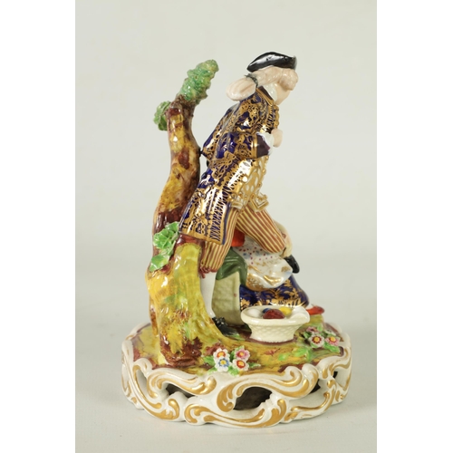 66 - AN EARLY 19TH CENTURY DERBY FIGURE GROUP of the Court Hosemender with seated hose mender and a stand... 