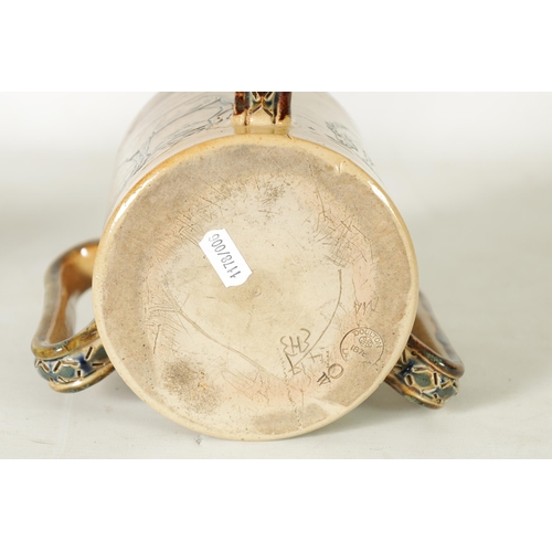 89 - A DOULTON LAMBETH SALT GLAZED STONEWARE TYG ON LARGE SIZE BY HANNAH BARLOW the body incised and deco... 
