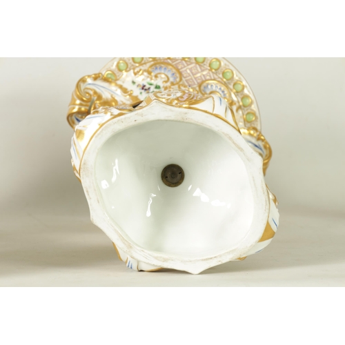 96 - A DECORATIVE PAIR OF LATE 19TH CENTURY CONTINENTAL DRESDEN STYLE URN SHAPED VASES with ornate gilt s... 
