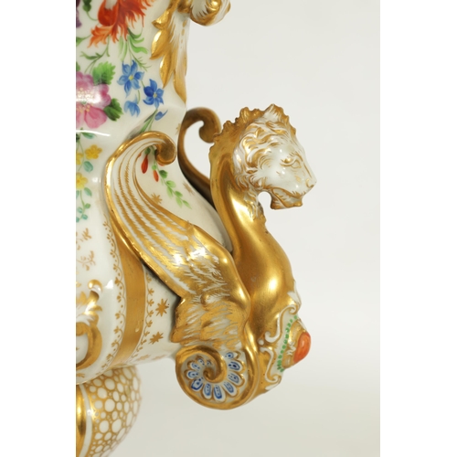 96 - A DECORATIVE PAIR OF LATE 19TH CENTURY CONTINENTAL DRESDEN STYLE URN SHAPED VASES with ornate gilt s... 