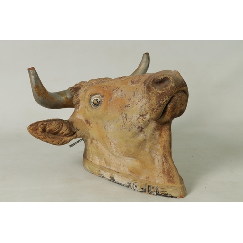98 - A 19TH CENTURY 'BULL'S HEAD' TERRACOTTA BUTCHERS WINDOW SHOP ADVERTISING SIGN realistically modelled... 