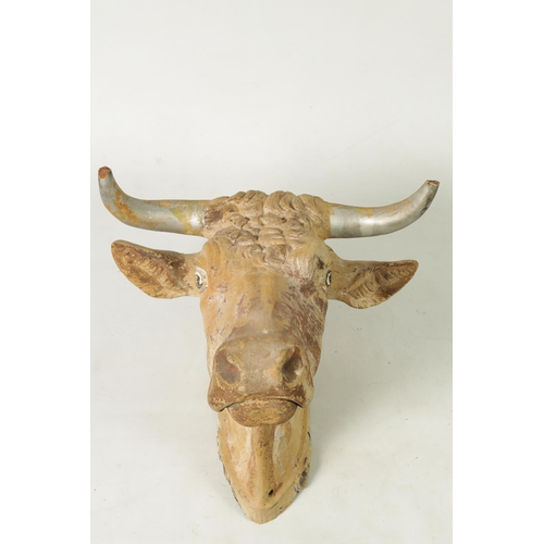 98 - A 19TH CENTURY 'BULL'S HEAD' TERRACOTTA BUTCHERS WINDOW SHOP ADVERTISING SIGN realistically modelled... 