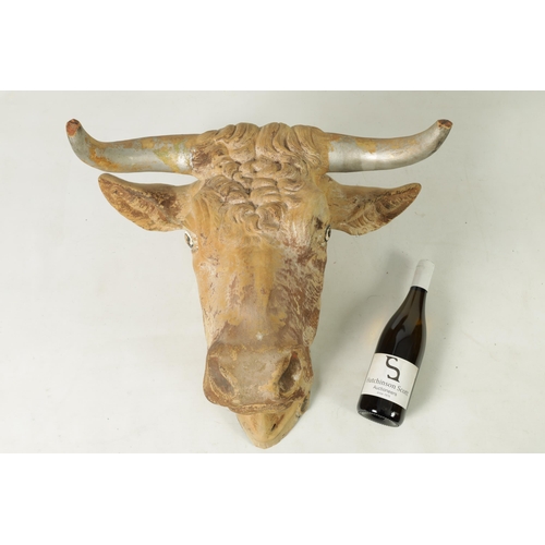 98 - A 19TH CENTURY 'BULL'S HEAD' TERRACOTTA BUTCHERS WINDOW SHOP ADVERTISING SIGN realistically modelled... 