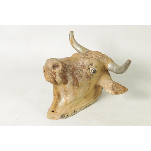 98 - A 19TH CENTURY 'BULL'S HEAD' TERRACOTTA BUTCHERS WINDOW SHOP ADVERTISING SIGN realistically modelled... 