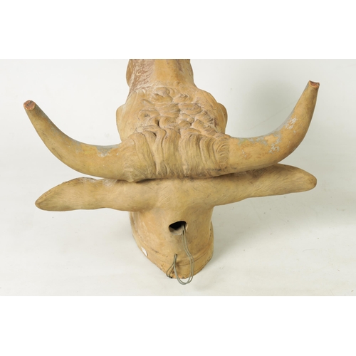 98 - A 19TH CENTURY 'BULL'S HEAD' TERRACOTTA BUTCHERS WINDOW SHOP ADVERTISING SIGN realistically modelled... 