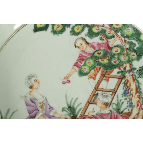 313 - A CHINESE QING LONG PERIOD FAMILLE ROSE ‘CHERRY PICKERS’ PLATE (23cm diameter )