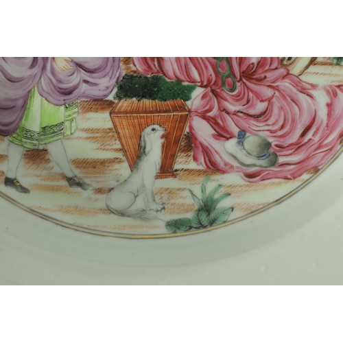 313 - A CHINESE QING LONG PERIOD FAMILLE ROSE ‘CHERRY PICKERS’ PLATE (23cm diameter )