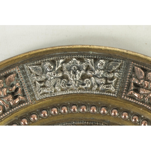316 - A LATE 19TH CENTURY INDIAN BRONZE AND MIXED METAL PLAQUE with silver and copper metal figural relief... 