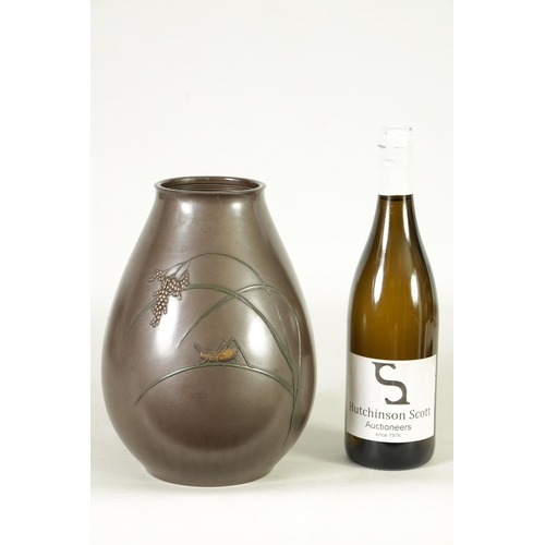 325 - A JAPANESE MEIJI PERIOD BRONZE AND MIXED METAL OVOID VASE with flowering grass and locust decoration... 