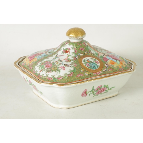 331 - A 19TH CENTURY CHINESE CANTON FAMILLE ROSE TUREEN AND COVER decorated figural and floral panels amon... 