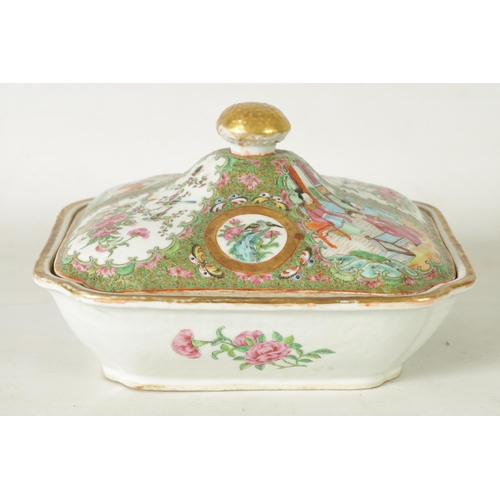 331 - A 19TH CENTURY CHINESE CANTON FAMILLE ROSE TUREEN AND COVER decorated figural and floral panels amon... 