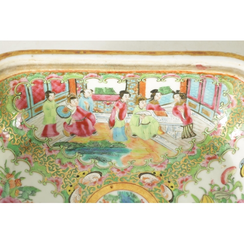 331 - A 19TH CENTURY CHINESE CANTON FAMILLE ROSE TUREEN AND COVER decorated figural and floral panels amon... 