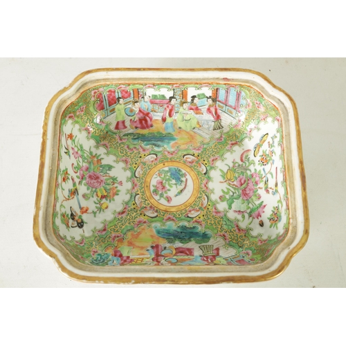 331 - A 19TH CENTURY CHINESE CANTON FAMILLE ROSE TUREEN AND COVER decorated figural and floral panels amon... 