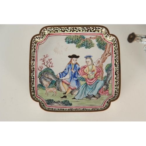 334 - AN 18TH CENTURY CHINESE EUROPEAN EXPORT ENAMEL TEA KETTLE ON STAND with brightly coloured decoration... 