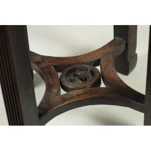 335 - A 19TH CENTURY CHINESE HARDWOOD CIRCULAR JARDINERE TABLE with inset marble top and geometric pierced... 
