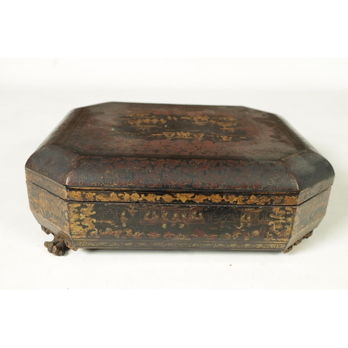 341 - A MEIJI PERIOD JAPANESE LACQUERED FITTED GAMES BOX OF OCTAGONAL SHAPE with lift off lid revealing co... 