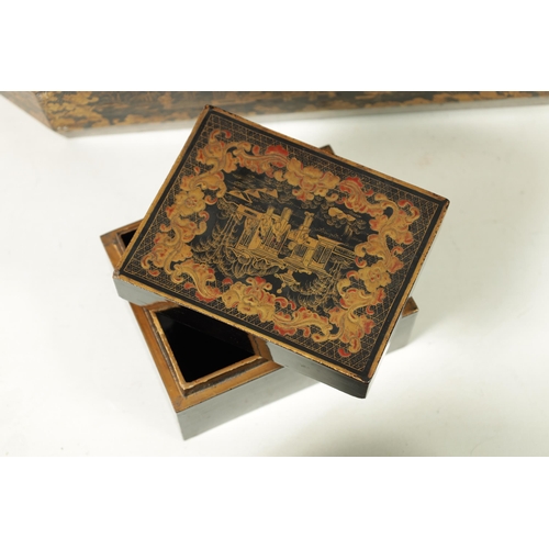 341 - A MEIJI PERIOD JAPANESE LACQUERED FITTED GAMES BOX OF OCTAGONAL SHAPE with lift off lid revealing co... 