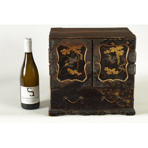 344 - A 19TH CENTURY JAPANESE MEIJI PERIOD LACQUERED COLLECTORS CABINET with side handles and panelled hin... 