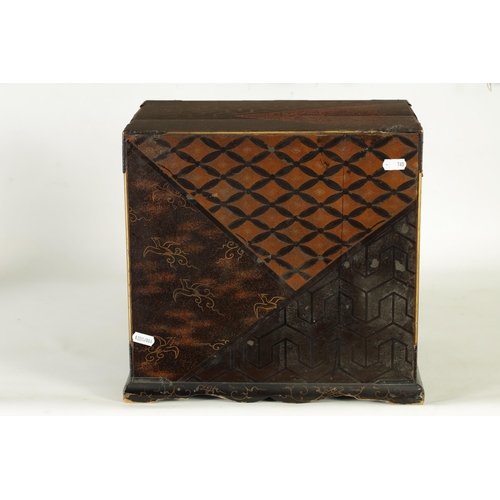 344 - A 19TH CENTURY JAPANESE MEIJI PERIOD LACQUERED COLLECTORS CABINET with side handles and panelled hin... 