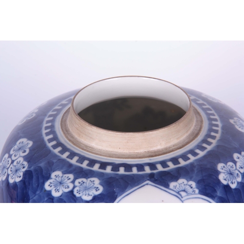 349 - AN 18TH/19TH CENTURY CHINESE BLUE AND WHITE GINGER JAR AND COVER painted with cloud-shaped panels co... 