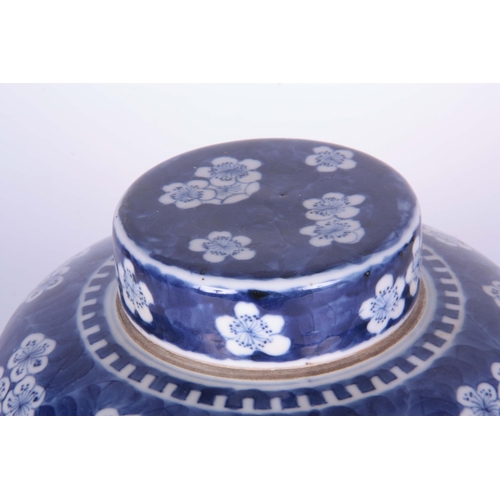 349 - AN 18TH/19TH CENTURY CHINESE BLUE AND WHITE GINGER JAR AND COVER painted with cloud-shaped panels co... 