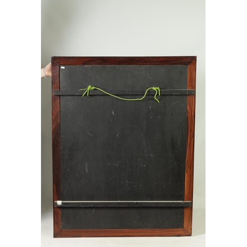 351 - AN EARLY 20TH CENTURY INDIAN MARQUETRY INLAID HARDWOOD PANEL the centre finely inlaid with a coloure... 