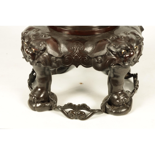 355 - AN IMPRESSIVE MEIJI PERIOD JAPANESE PATINATED BRONZE AND MIXED METAL STANDARD LAMP the circular fitt... 