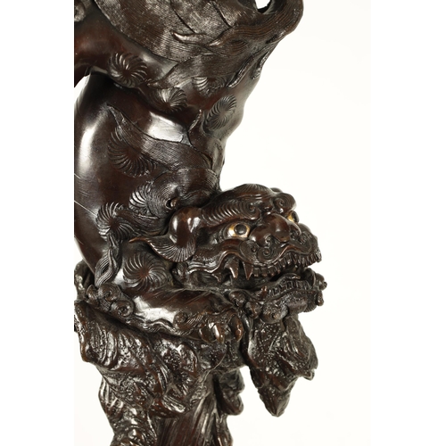 355 - AN IMPRESSIVE MEIJI PERIOD JAPANESE PATINATED BRONZE AND MIXED METAL STANDARD LAMP the circular fitt... 