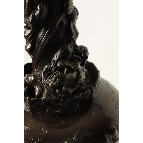 355 - AN IMPRESSIVE MEIJI PERIOD JAPANESE PATINATED BRONZE AND MIXED METAL STANDARD LAMP the circular fitt... 