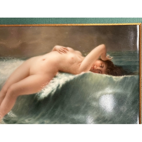 51 - A LATE 19TH/EARLY 20TH-CENTURY VIENNA STYLE PORCELAIN PLAQUE depicting a reclining nude young lady o... 