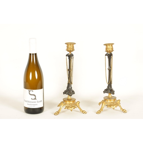891 - A PAIR OF LATE 19TH CENTURY FRENCH BARBEDIENNE STYLE BRONZE AND ORMOLU CANDLESTICKS with naturalisti... 