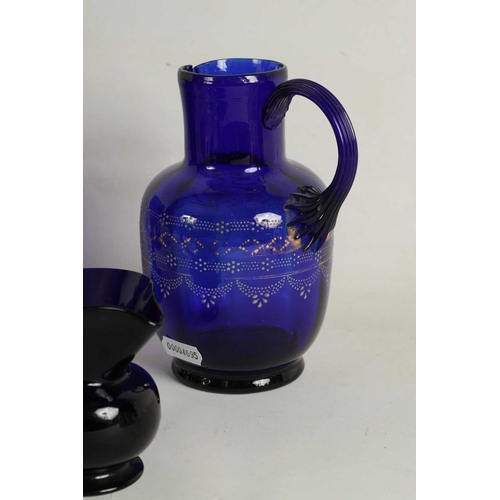 11 - A LARGE COLLECTION OF COLOURED GLASSWARE comprising a `Georgian Bristol blue squat Jug, three later ... 