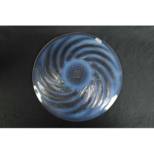 15 - A FRENCH RENE LALIQUE ‘POISSONS’ OPALESCENT GLASS COUPE PLATE of dished form with swirling sardines ... 