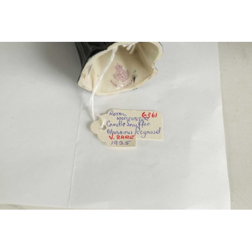 20 - A COLLECTION OF ROYAL WORCESTER CANDLE EXTINGUISHERS circa 1880, 1909 and 1925 comprising of Dog in ... 