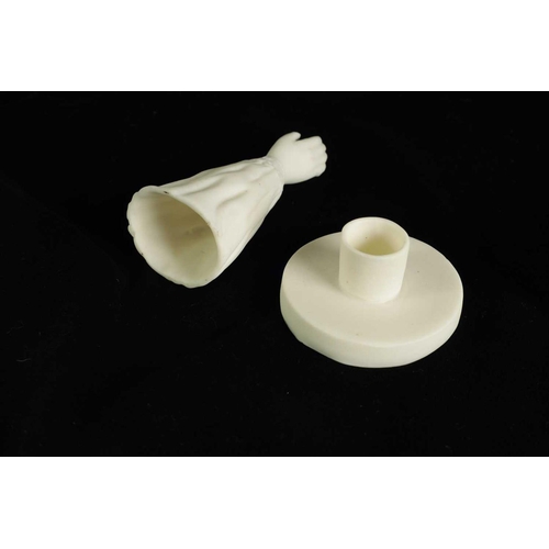 36 - TWO KERR & BINNS PORCELAIN CANDLE EXTINGUISHERS circa 1860 and 1870, The Hand and The Hand on Base (... 