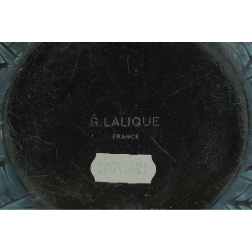 4 - R. LALIQUE, AN OPALESCENT AND BLUE STAINED ‘ORMEAUX’ GLASS BOWL wheel engraved signiature to centre ... 