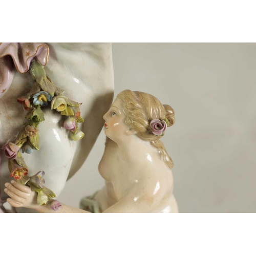 49 - A 19TH CENTURY MEISSEN FIGURE GROUP OF A BULL WITH A SEATED LADY RIDER AND A FLOWER SELLER finely mo... 