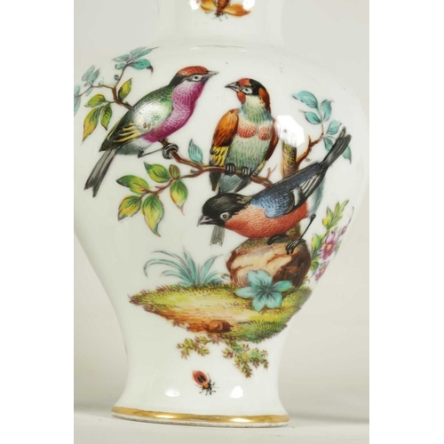 51 - A MATCHED GARNITURE OF THREE LATE 19TH CENTURY AUGUSTUS REX VASES with Meissen style decoration of e... 