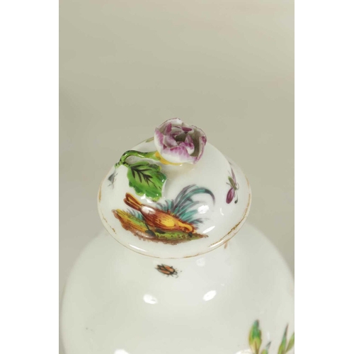 51 - A MATCHED GARNITURE OF THREE LATE 19TH CENTURY AUGUSTUS REX VASES with Meissen style decoration of e... 