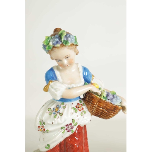 54 - A PAIR OF LATE 19TH CENTURY SITZENDORF PORCELAIN SEATED FIGURES depicting flower sellers dressed in ... 
