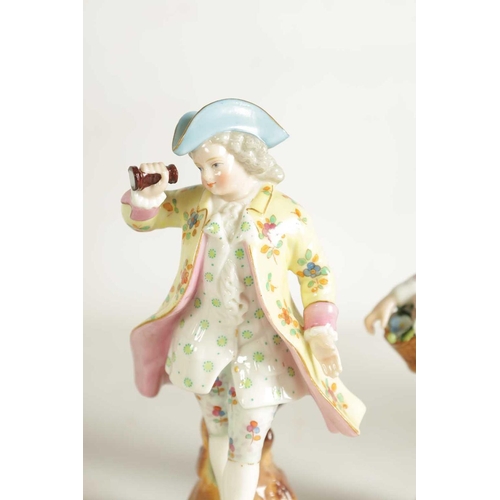 54 - A PAIR OF LATE 19TH CENTURY SITZENDORF PORCELAIN SEATED FIGURES depicting flower sellers dressed in ... 