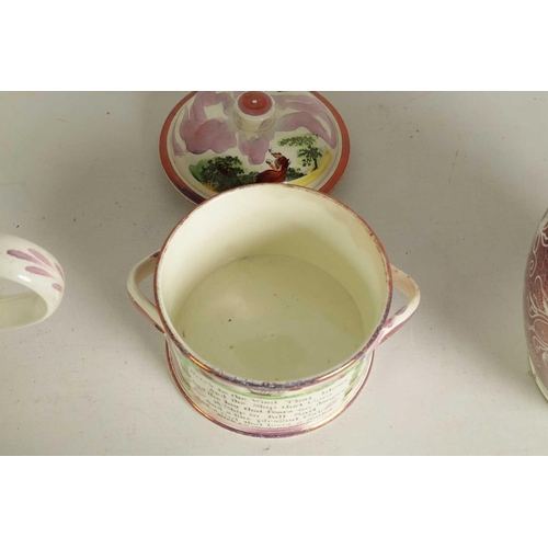 58 - AN EARLY 19TH-CENTURY DIXON & Co SUNDERLAND POTTERY LARGE TWO-HANDLED BUTTER TUB AND COVER with land... 