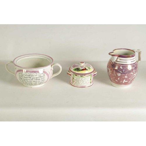58 - AN EARLY 19TH-CENTURY DIXON & Co SUNDERLAND POTTERY LARGE TWO-HANDLED BUTTER TUB AND COVER with land... 